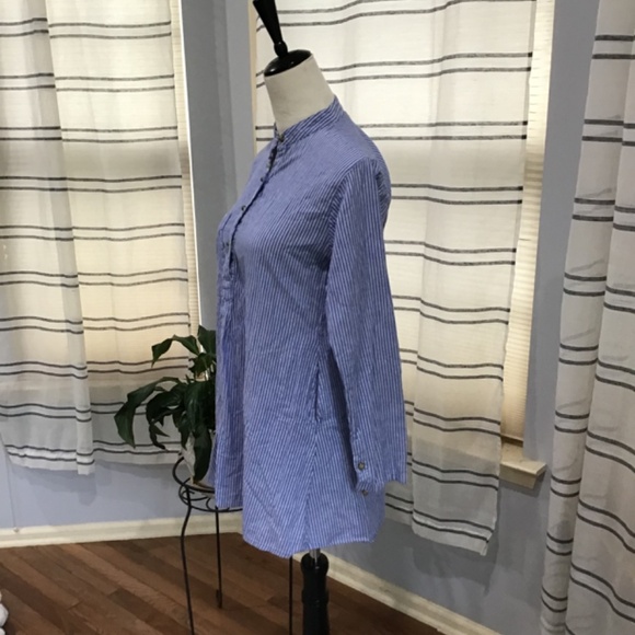 Liza Byrd Women’s Size Small Blue White Stripe 1/2 Gold Button Front Tunic Top - Picture 5 of 10